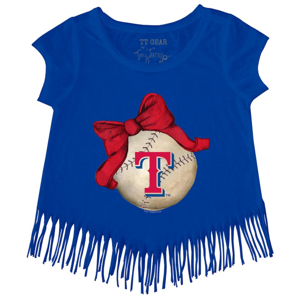 Texas Rangers Tiny Turnip Girls Youth Baseball Bow Fringe T-Shirt Royal
