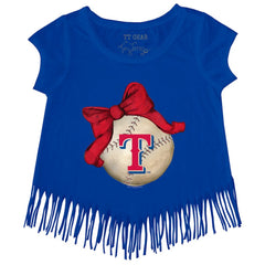 Texas Rangers Tiny Turnip Girls Youth Baseball Bow Fringe T-Shirt Royal