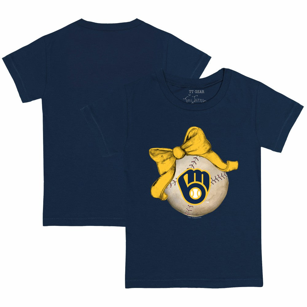 Milwaukee Brewers Tiny Turnip Youth Baseball Bow T-Shirt Navy