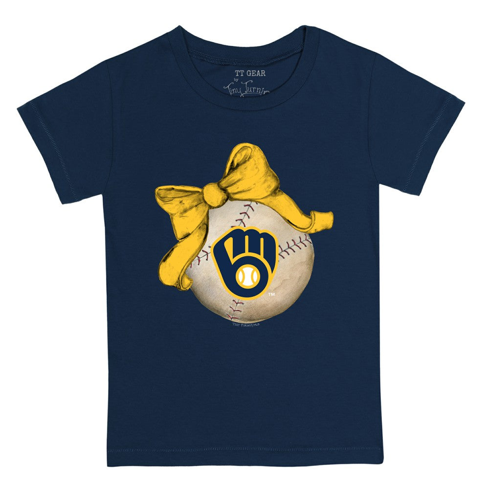 Milwaukee Brewers Tiny Turnip Youth Baseball Bow T-Shirt Navy
