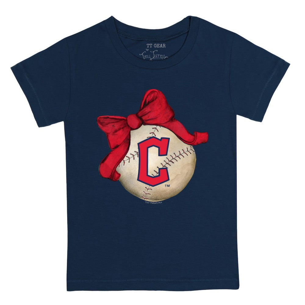 Cleveland Guardians Tiny Turnip Youth Baseball Bow T-Shirt Navy