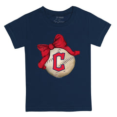 Cleveland Guardians Tiny Turnip Youth Baseball Bow T-Shirt Navy