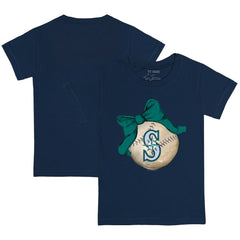 Seattle Mariners Tiny Turnip Youth Baseball Bow T-Shirt Navy