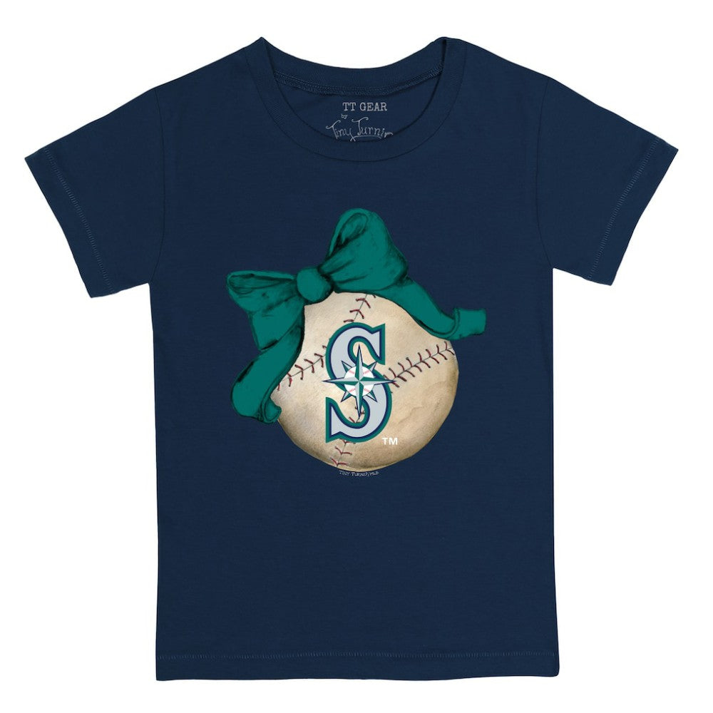 Seattle Mariners Tiny Turnip Youth Baseball Bow T-Shirt Navy