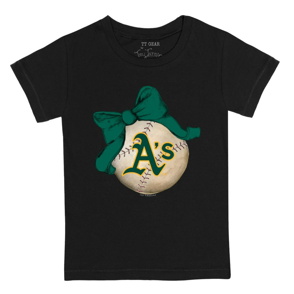 Athletics Tiny Turnip Youth Baseball Bow T-Shirt Black