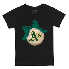 Athletics Tiny Turnip Youth Baseball Bow T-Shirt Black
