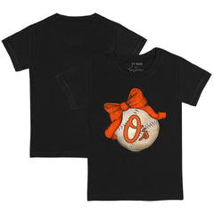 Baltimore Orioles Tiny Turnip Youth Baseball Bow T-Shirt Black