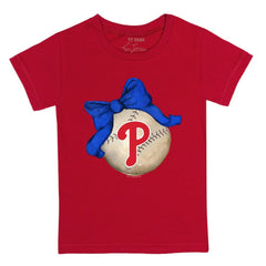 Philadelphia Phillies Tiny Turnip Youth Baseball Bow T-Shirt Red