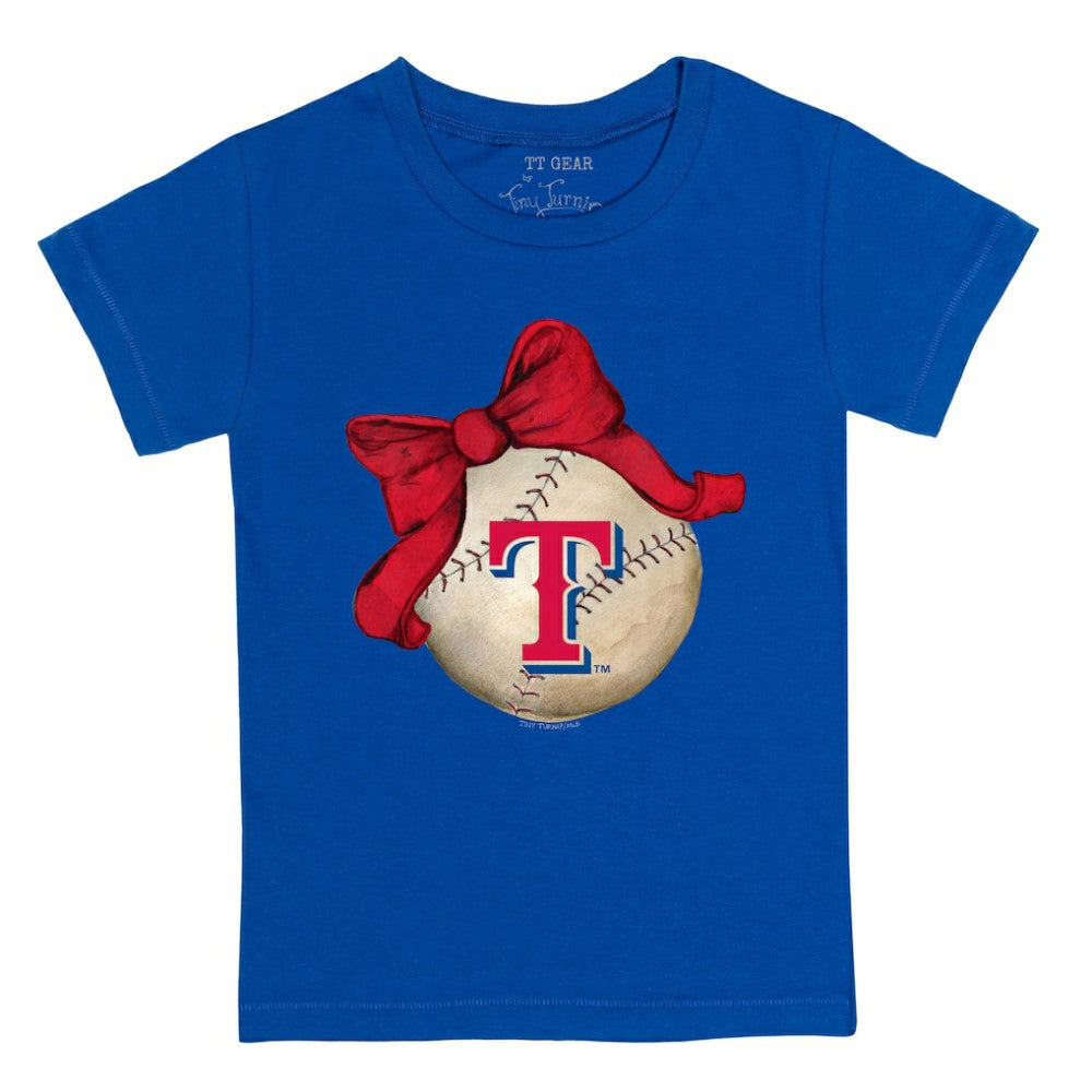 Texas Rangers Tiny Turnip Youth Baseball Bow T-Shirt Royal