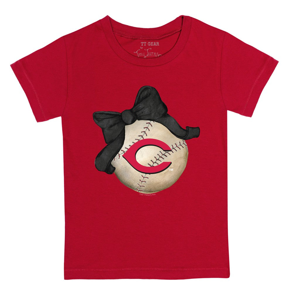Cincinnati Reds Tiny Turnip Youth Baseball Bow T-Shirt Red