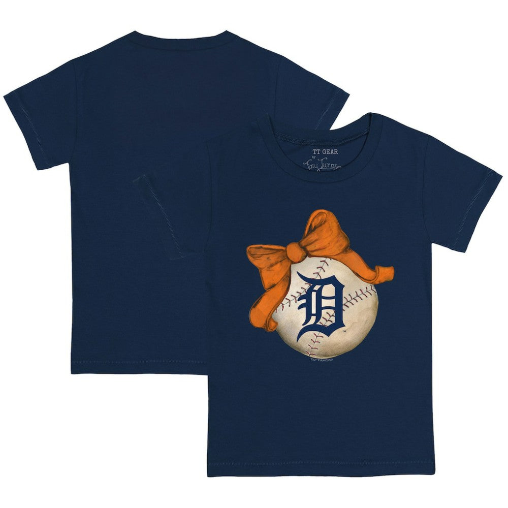 Detroit Tigers Tiny Turnip Youth Baseball Bow T-Shirt Navy
