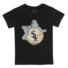Chicago White Sox Tiny Turnip Youth Baseball Bow T-Shirt Black
