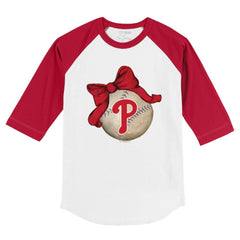 Philadelphia Phillies Tiny Turnip Youth Baseball Bow 3/4-Sleeve Raglan T-Shirt White/Red