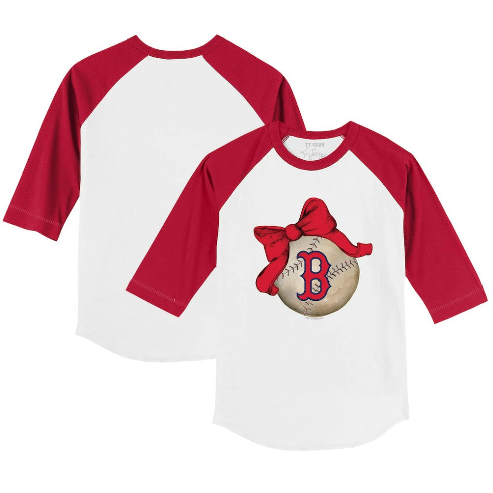 Boston Red Sox Tiny Turnip Youth Baseball Bow 3/4-Sleeve Raglan T-Shirt White/Red