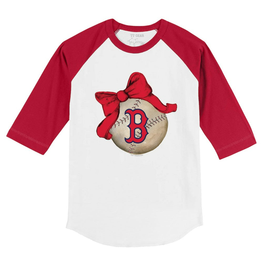 Boston Red Sox Tiny Turnip Youth Baseball Bow 3/4-Sleeve Raglan T-Shirt White/Red