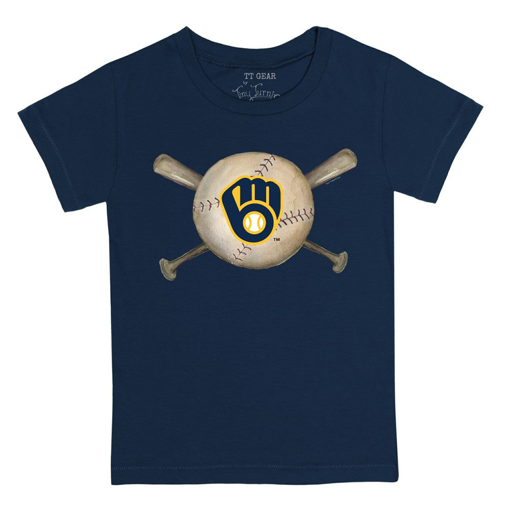 Milwaukee Brewers Tiny Turnip Youth Baseball Cross Bats T-Shirt Navy