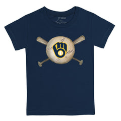 Milwaukee Brewers Tiny Turnip Youth Baseball Cross Bats T-Shirt Navy