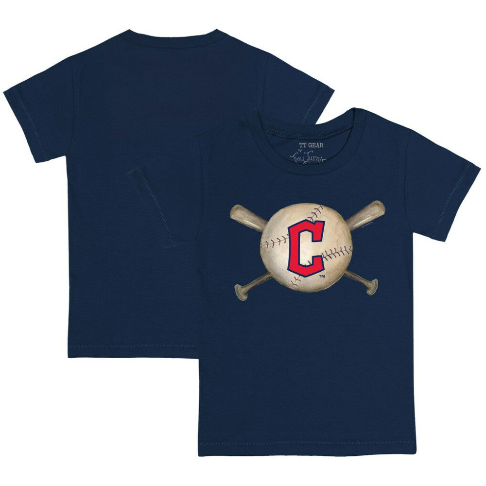 Cleveland Guardians Tiny Turnip Youth Baseball Cross Bats T-Shirt Navy