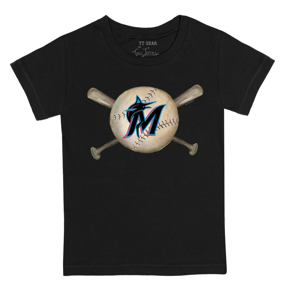 Miami Marlins Tiny Turnip Youth Baseball Cross Bats T-Shirt Black