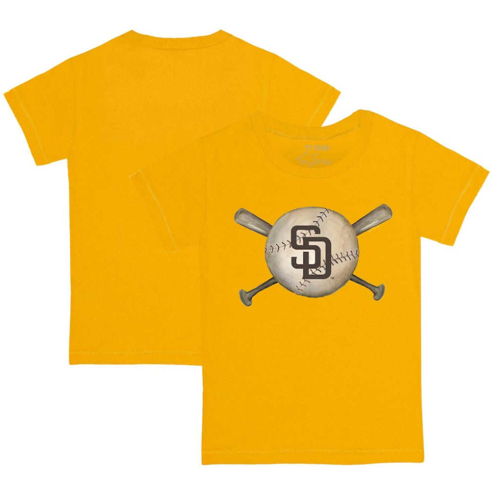 San Diego Padres Tiny Turnip Youth Baseball Cross Bats T-Shirt Gold