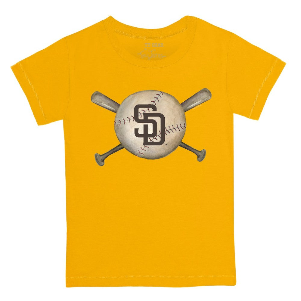 San Diego Padres Tiny Turnip Youth Baseball Cross Bats T-Shirt Gold