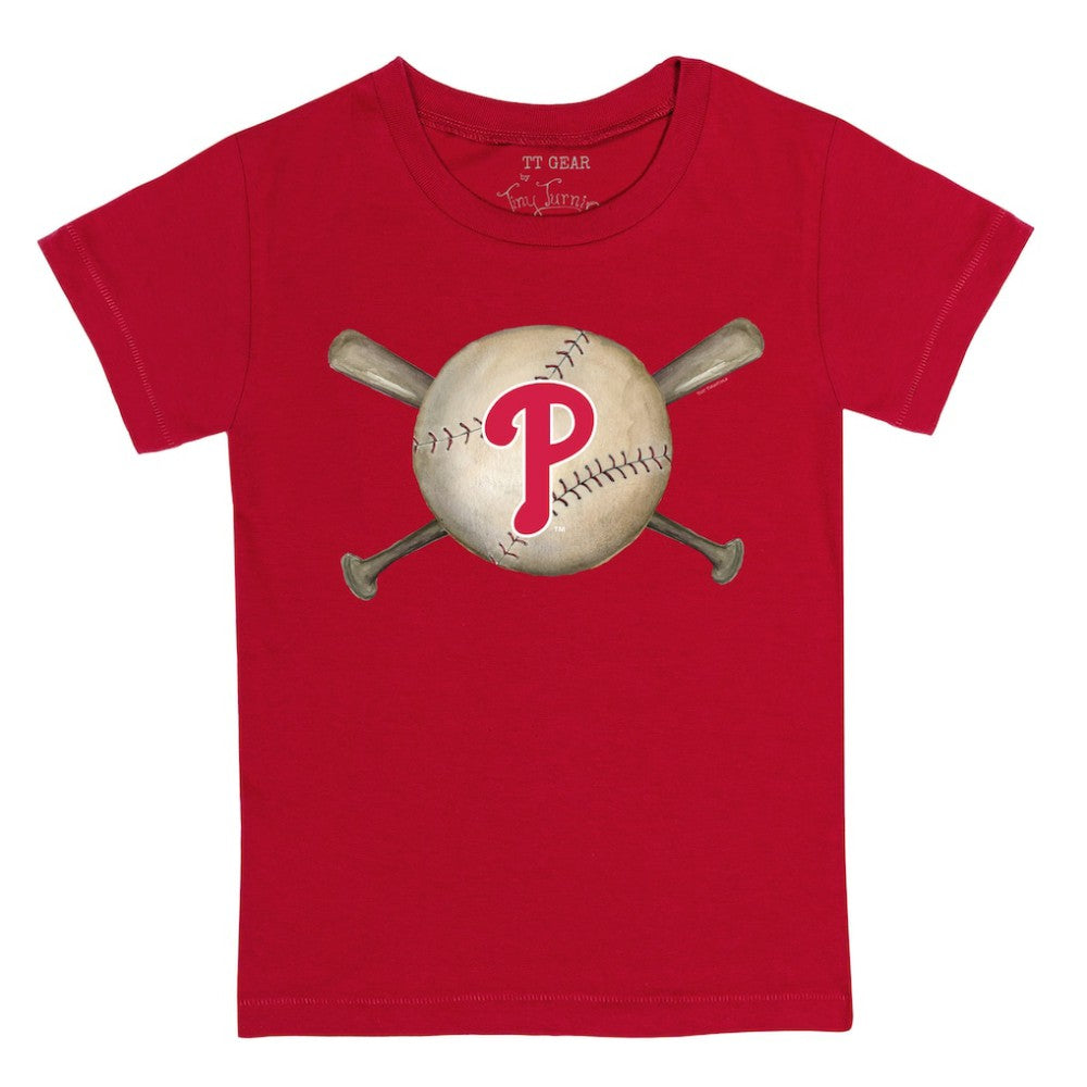 Philadelphia Phillies Tiny Turnip Youth Baseball Cross Bats T-Shirt Red