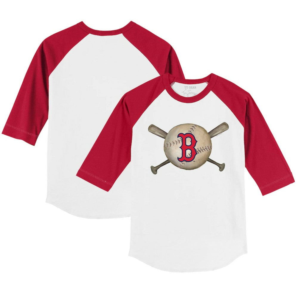 Boston Red Sox Tiny Turnip Youth Baseball Cross Bats 3/4-Sleeve Raglan T-Shirt White/Red