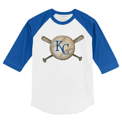 Kansas City Royals Tiny Turnip Youth Baseball Cross Bats 3/4-Sleeve Raglan T-Shirt White/Royal