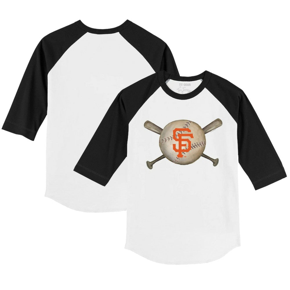 San Francisco Giants Tiny Turnip Youth Baseball Cross Bats 3/4-Sleeve Raglan T-Shirt White/Black