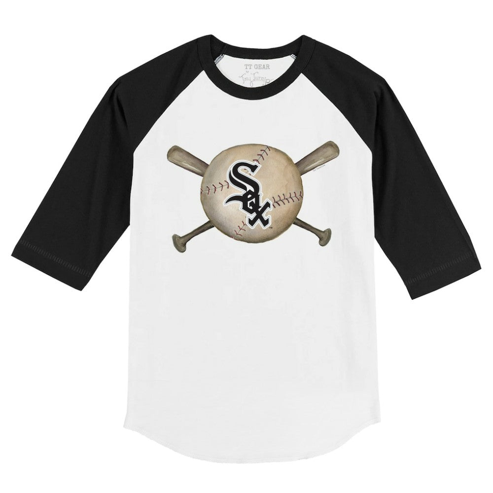 Chicago White Sox Tiny Turnip Youth Baseball Cross Bats 3/4-Sleeve Raglan T-Shirt White/Black