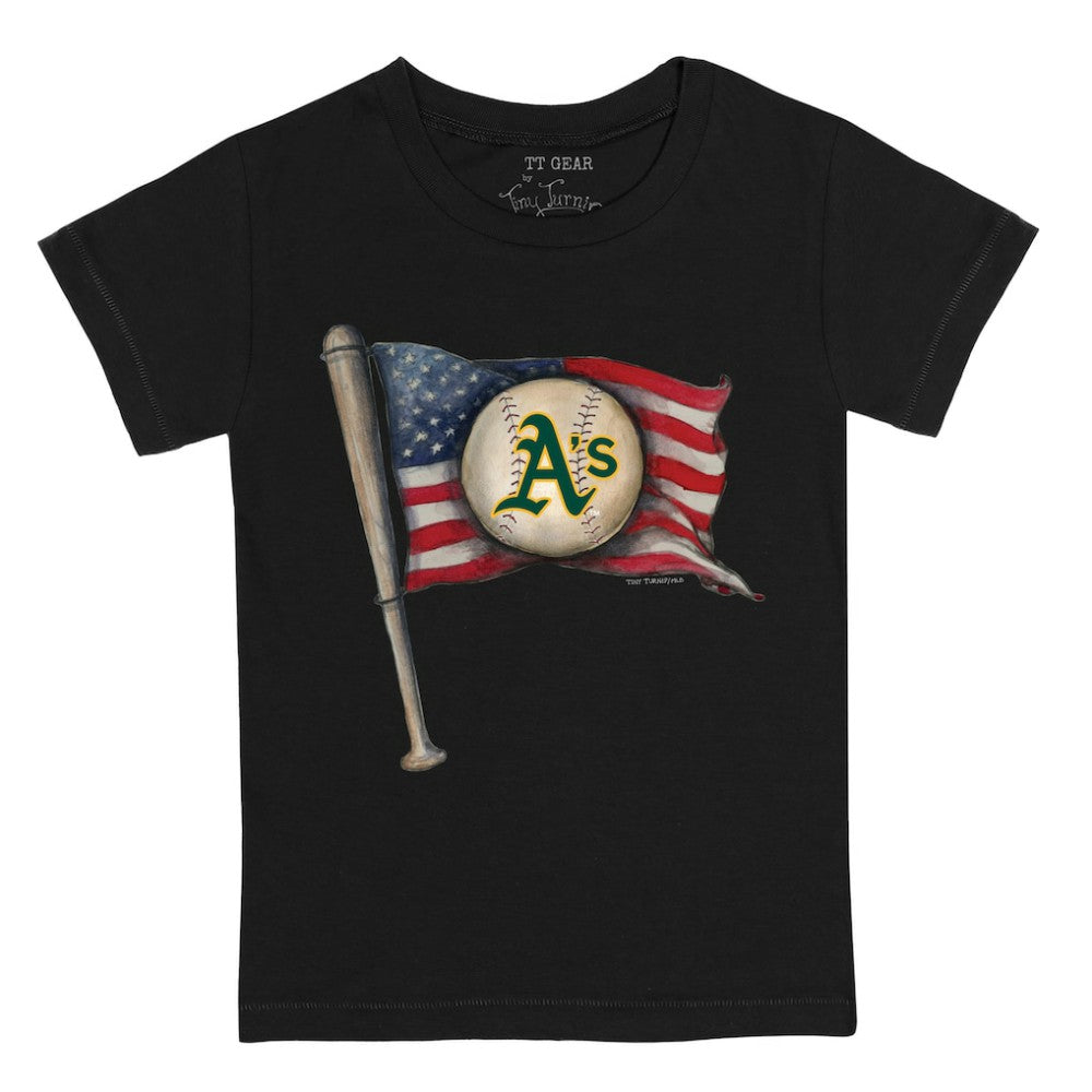 Athletics Tiny Turnip Youth Baseball Flag T-Shirt Black