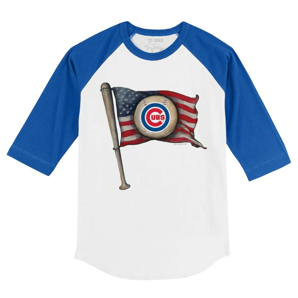 Chicago Cubs Tiny Turnip Youth Baseball Flag 3/4-Sleeve Raglan T-Shirt White/Royal