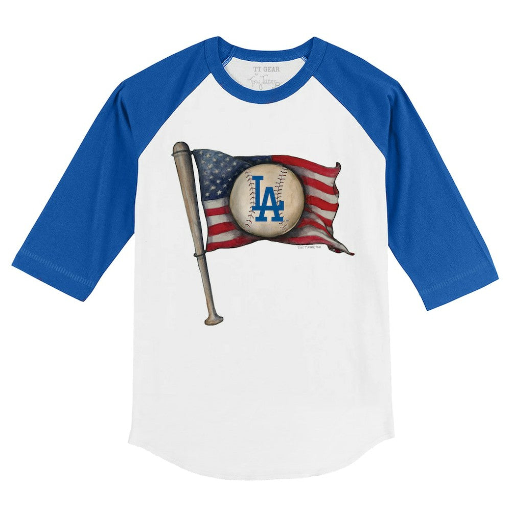 Los Angeles Dodgers Tiny Turnip Youth Baseball Flag 3/4-Sleeve Raglan T-Shirt White/Royal