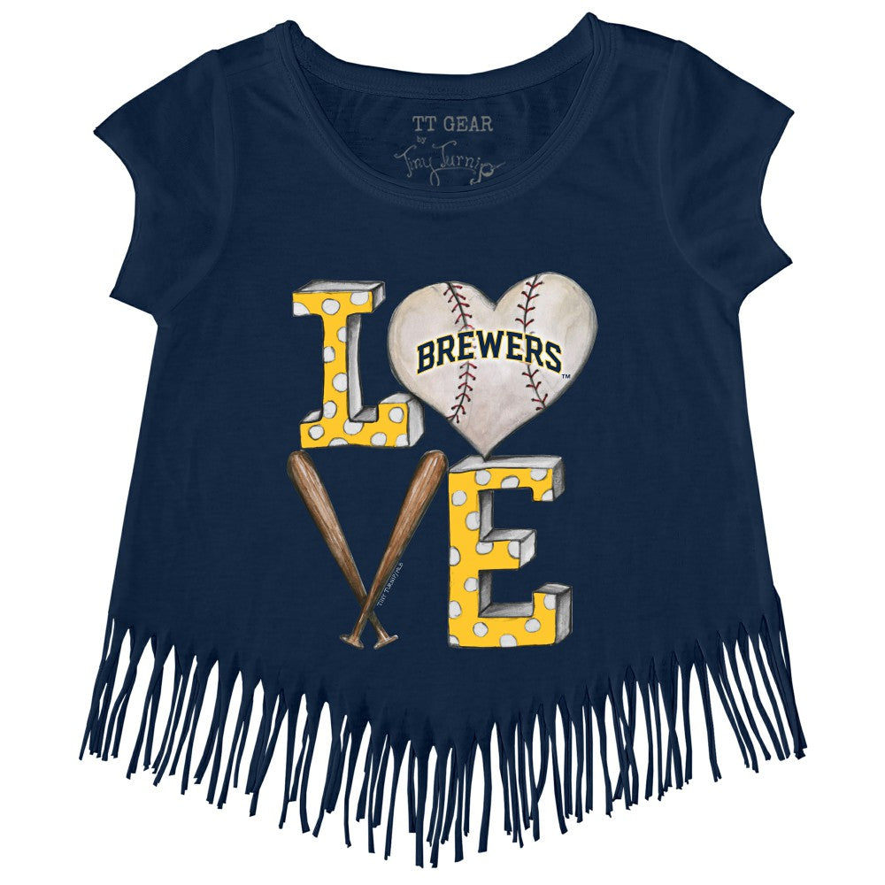 Milwaukee Brewers Tiny Turnip Girls Youth Baseball Love Fringe T-Shirt Navy