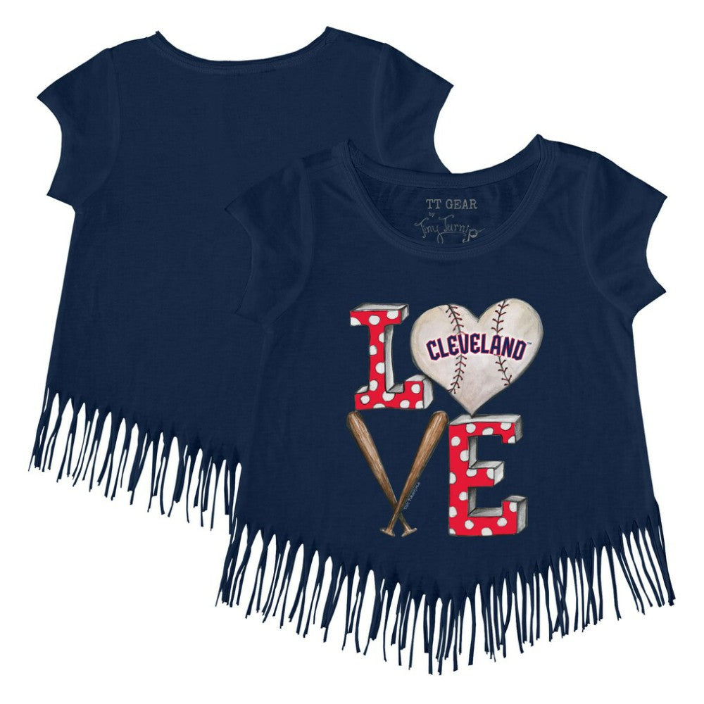 Cleveland Guardians Tiny Turnip Girls Youth Baseball Love Fringe T-Shirt Navy