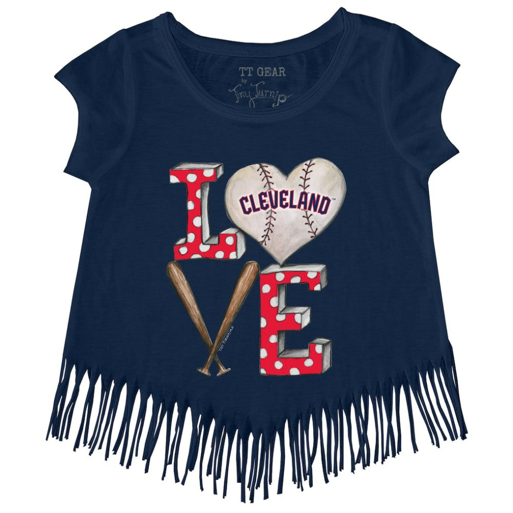 Cleveland Guardians Tiny Turnip Girls Youth Baseball Love Fringe T-Shirt Navy