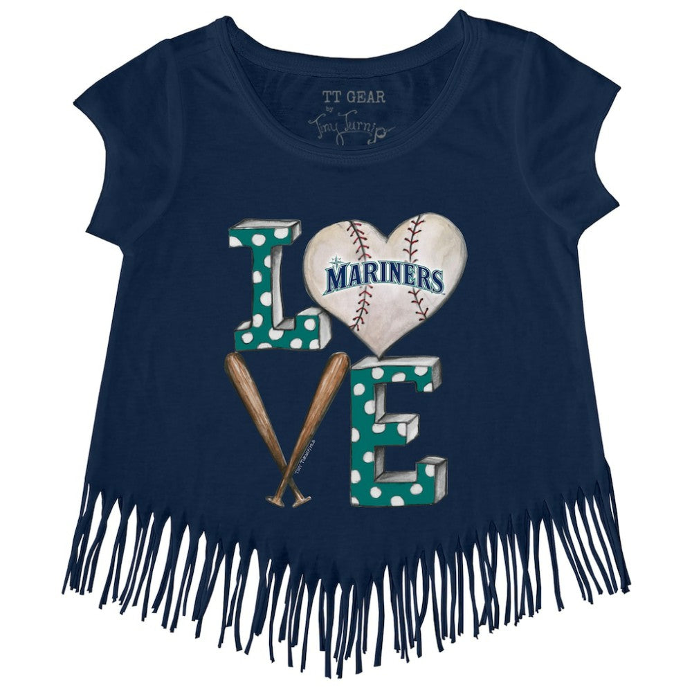 Seattle Mariners Tiny Turnip Girls Youth Baseball Love Fringe T-Shirt Navy