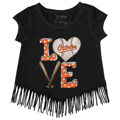 Baltimore Orioles Tiny Turnip Girls Youth Baseball Love Fringe T-Shirt Black