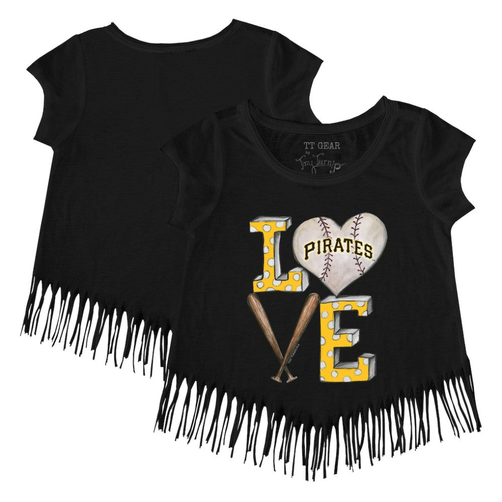 Pittsburgh Pirates Tiny Turnip Girls Youth Baseball Love Fringe T-Shirt Black