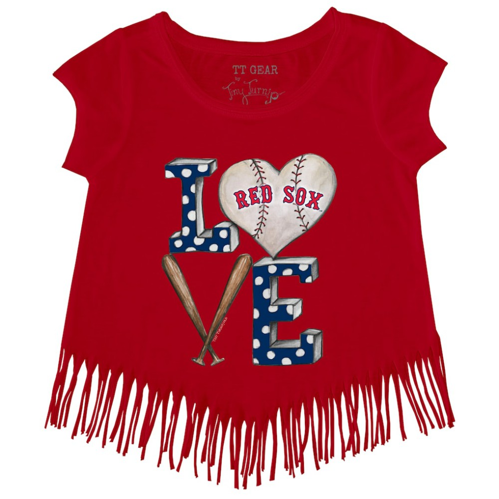 Boston Red Sox Tiny Turnip Girls Youth Baseball Love Fringe T-Shirt Red