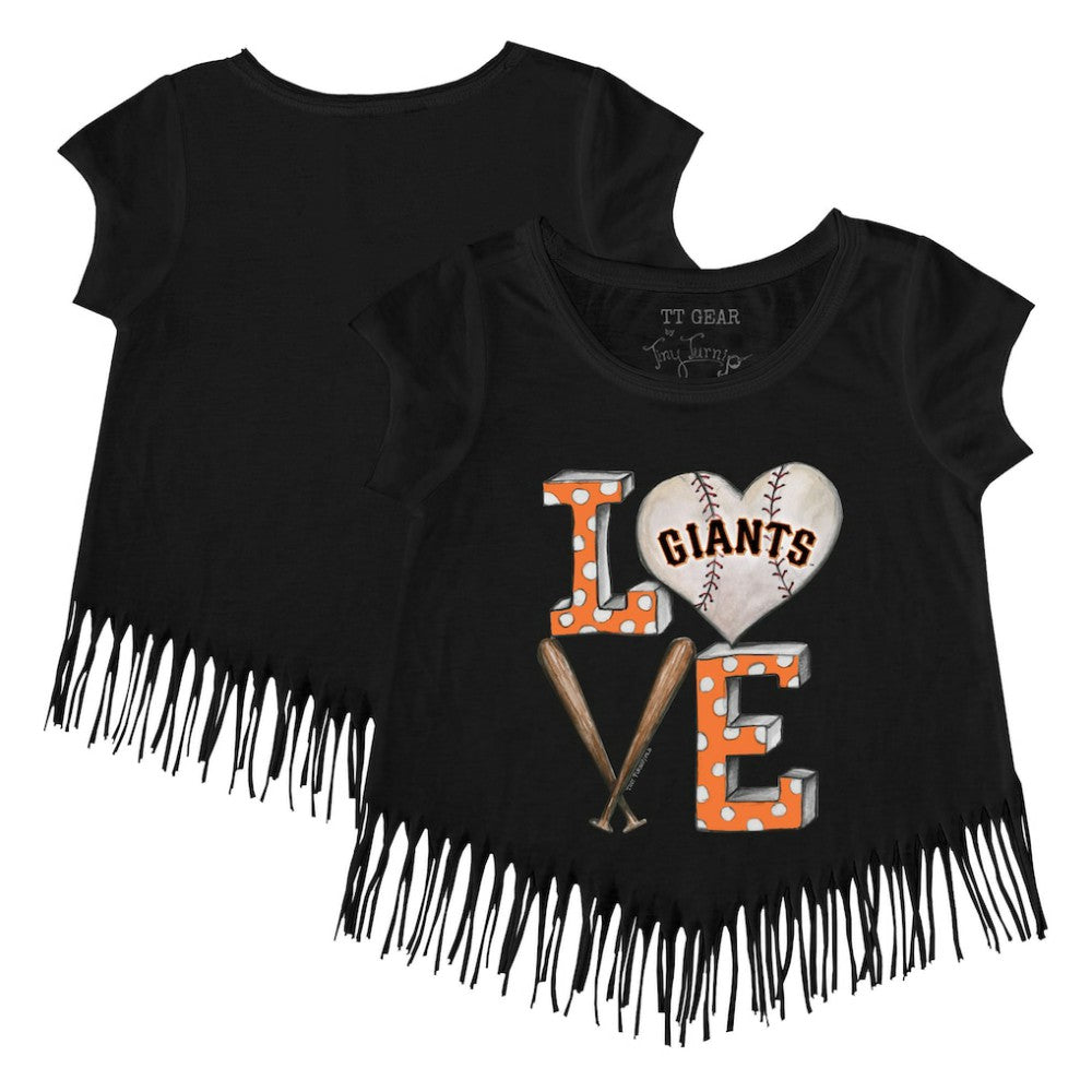 San Francisco Giants Tiny Turnip Girls Youth Baseball Love Fringe T-Shirt Black