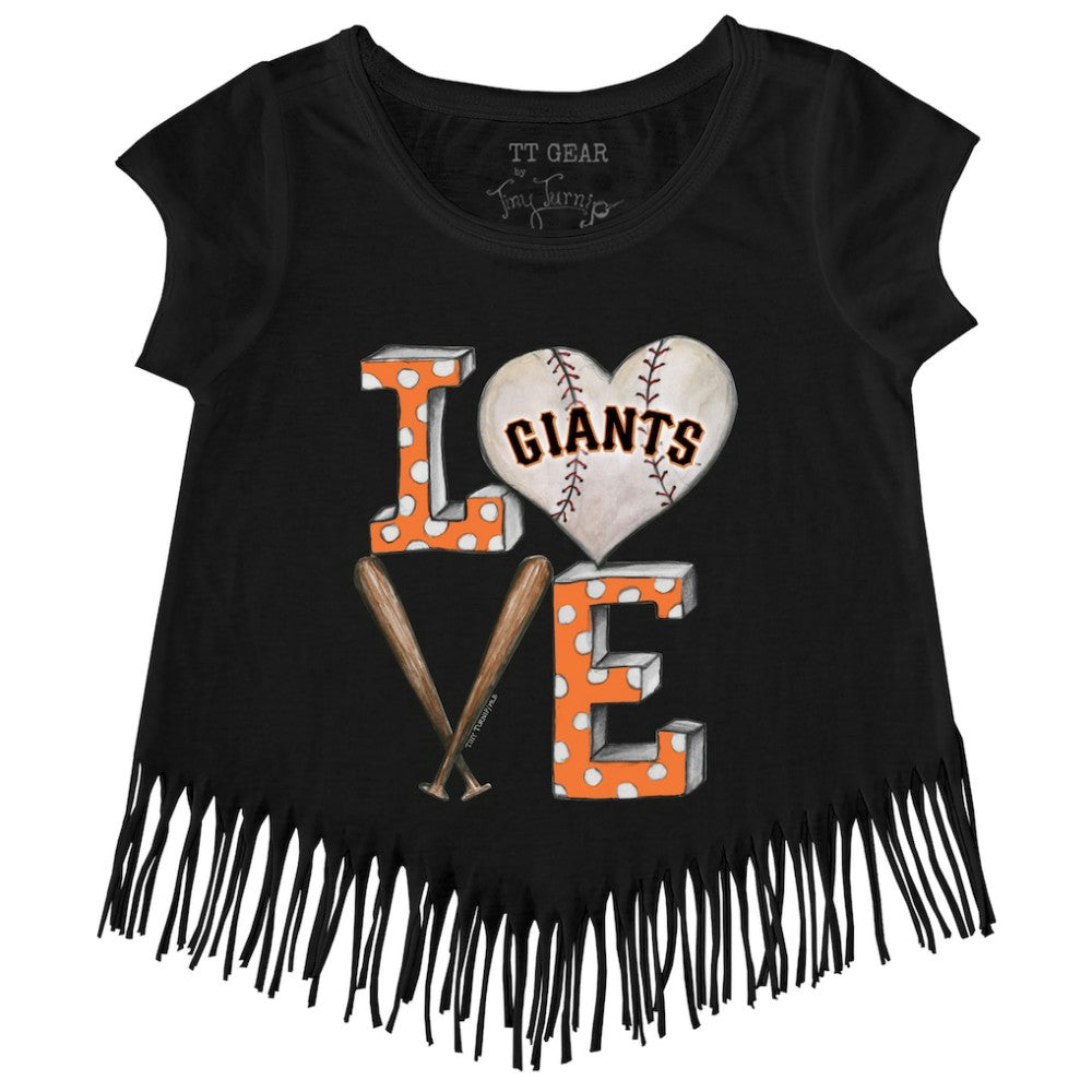 San Francisco Giants Tiny Turnip Girls Youth Baseball Love Fringe T-Shirt Black