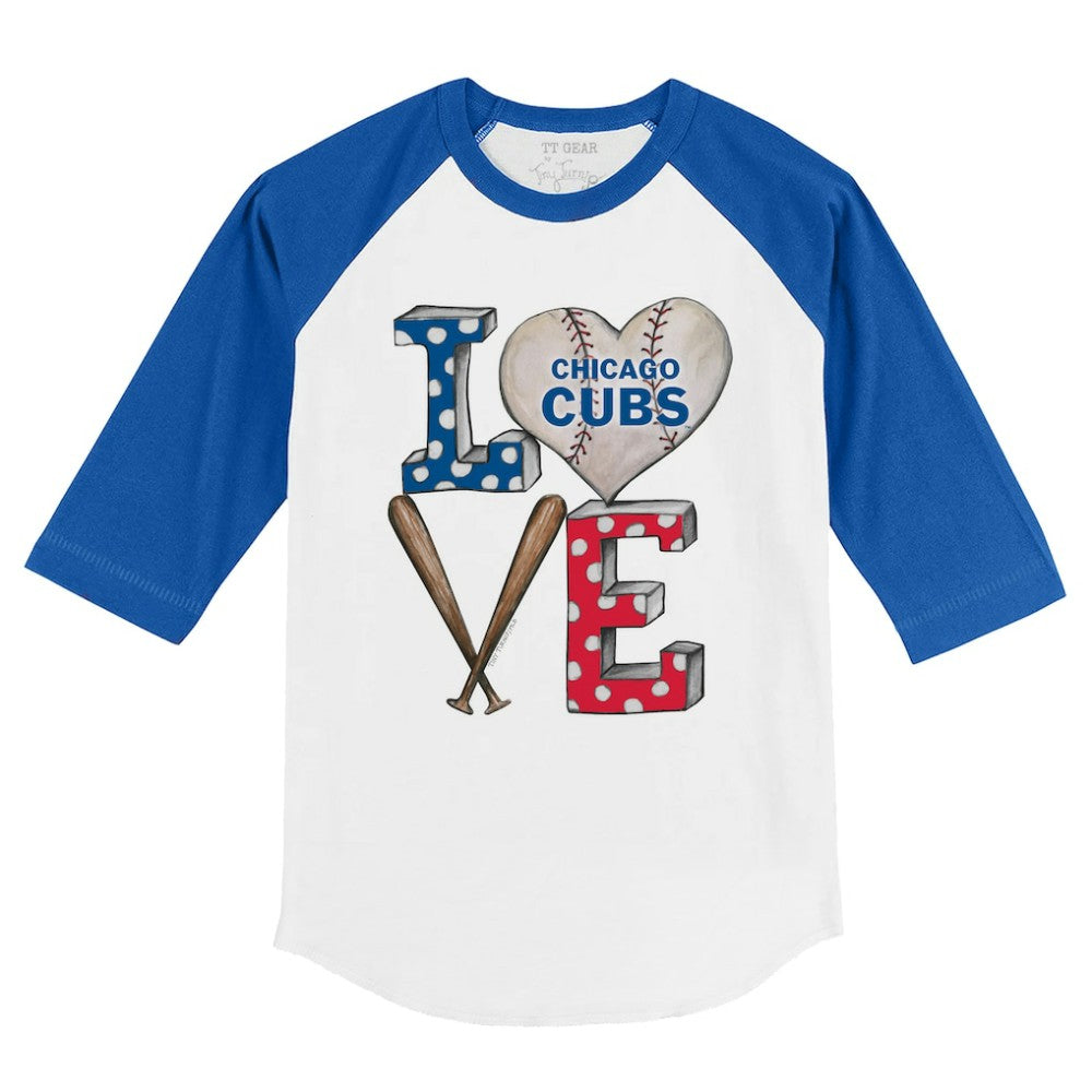 Chicago Cubs Tiny Turnip Youth Baseball Love 3/4-Sleeve Raglan T-Shirt White/Royal