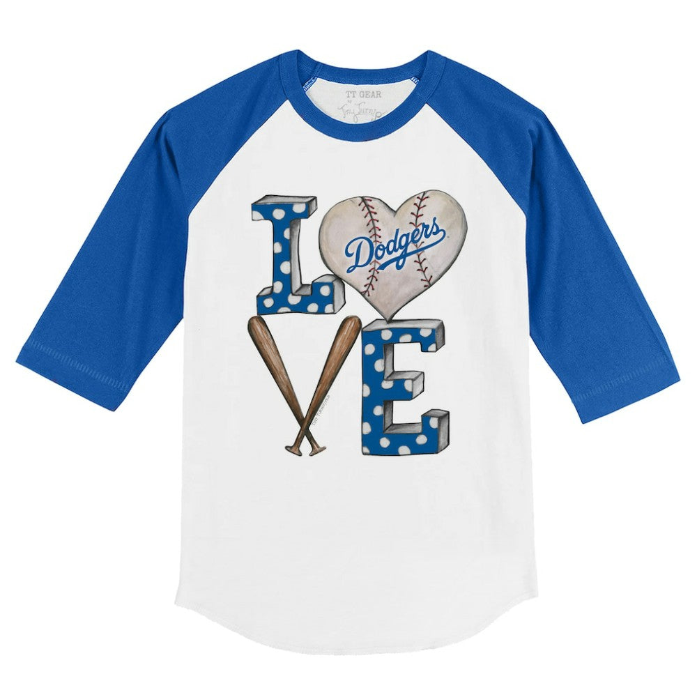 Los Angeles Dodgers Tiny Turnip Youth Baseball Love 3/4-Sleeve Raglan T-Shirt White/Royal