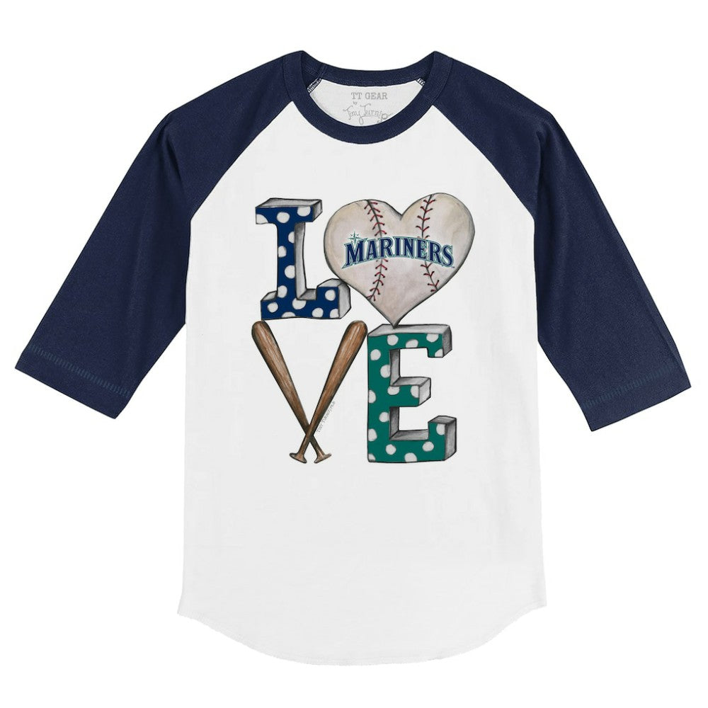 Seattle Mariners Tiny Turnip Youth Baseball Love 3/4-Sleeve Raglan T-Shirt White/Navy