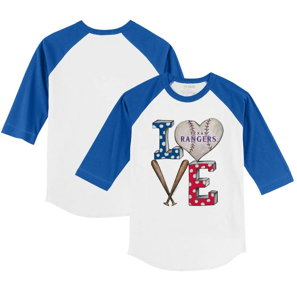 Texas Rangers Tiny Turnip Youth Baseball Love 3/4-Sleeve Raglan T-Shirt White/Royal
