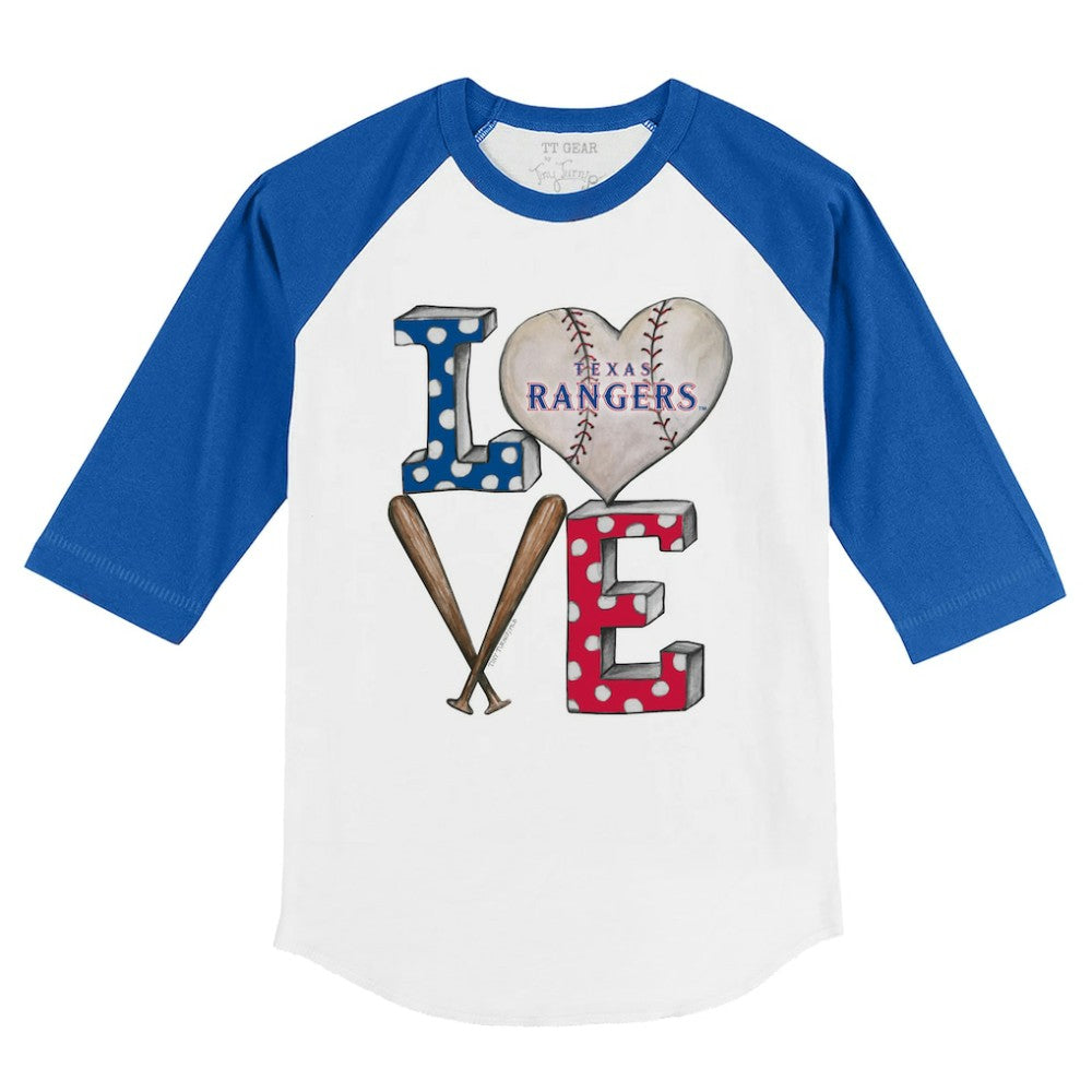Texas Rangers Tiny Turnip Youth Baseball Love 3/4-Sleeve Raglan T-Shirt White/Royal