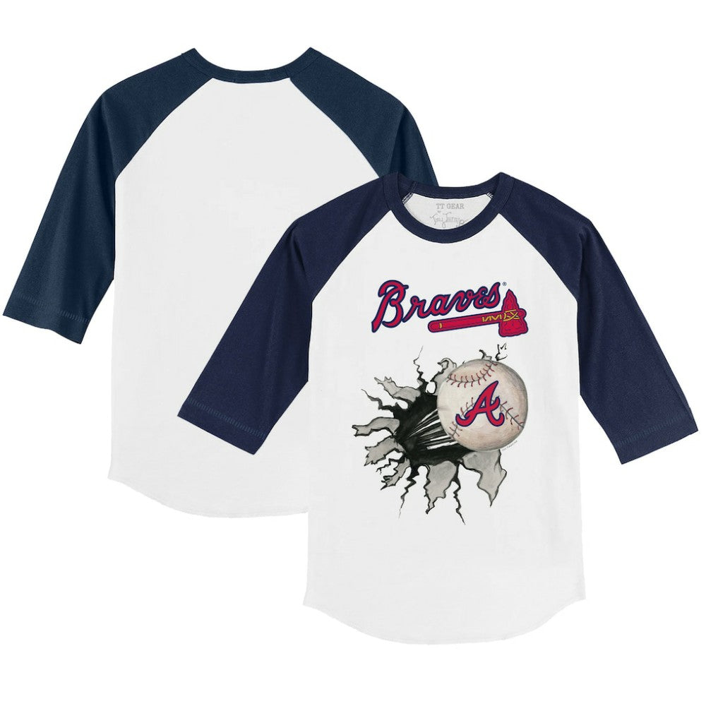 Atlanta Braves Tiny Turnip Youth Baseball Tear 3/4-Sleeve Raglan T-Shirt White/Navy
