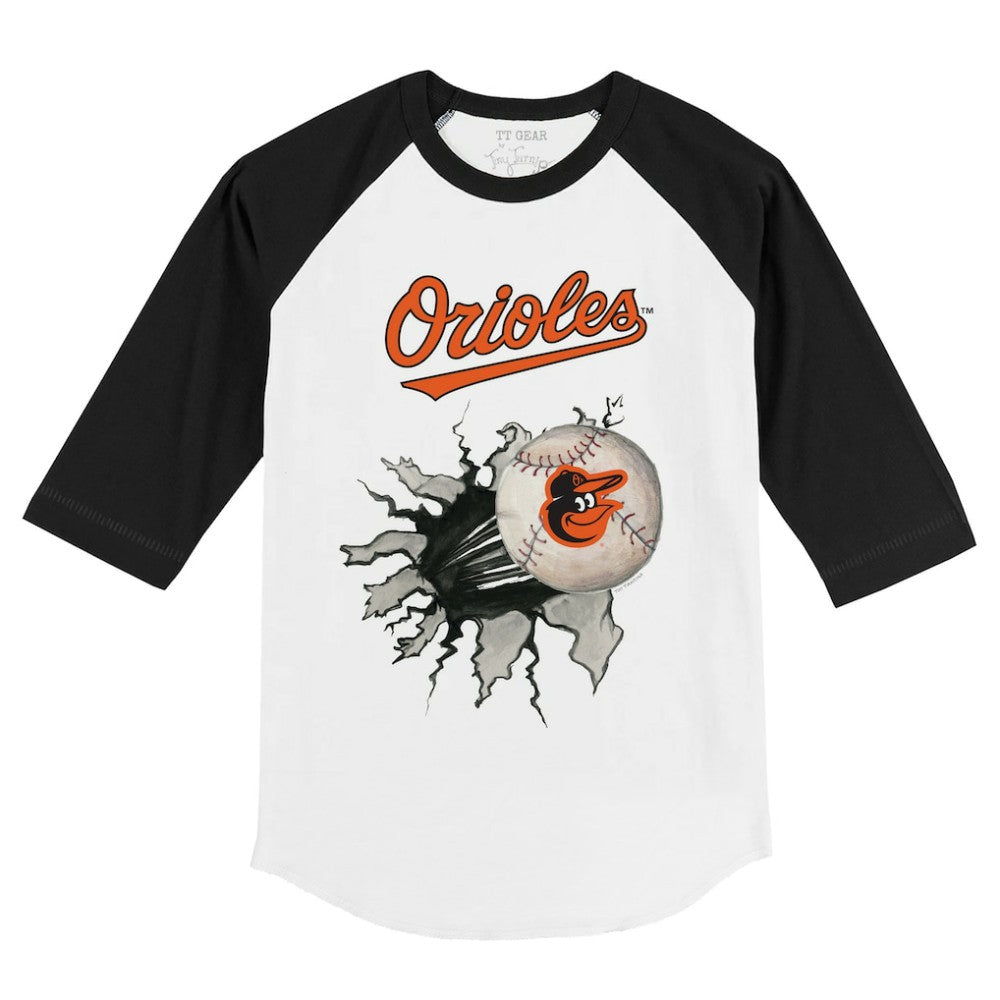 Baltimore Orioles Tiny Turnip Youth Baseball Tear 3/4-Sleeve Raglan T-Shirt White/Black