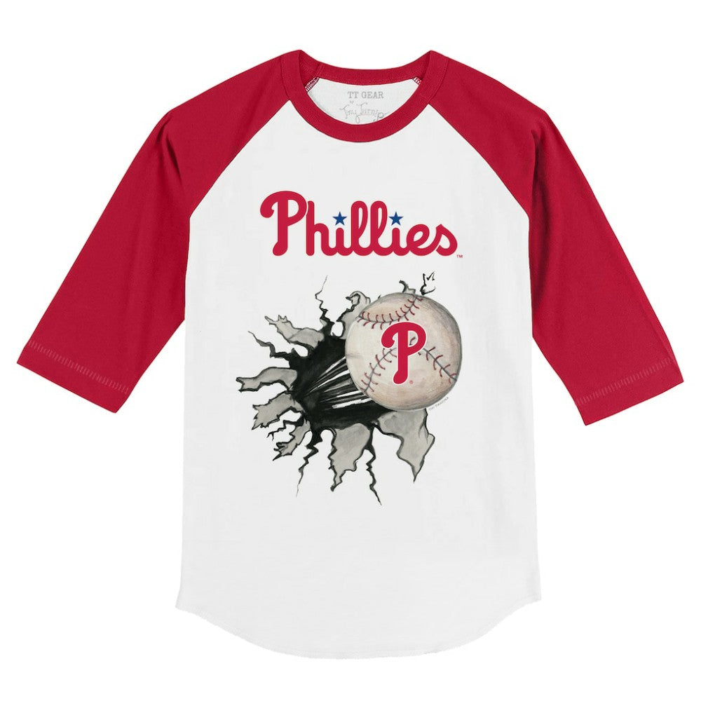 Philadelphia Phillies Tiny Turnip Youth Baseball Tear 3/4-Sleeve Raglan T-Shirt White/Red